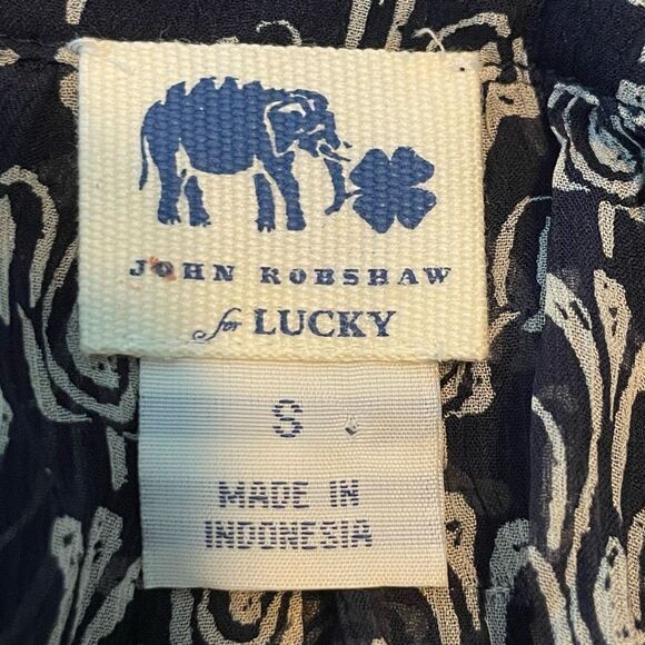 Lucky Bob Robshaw Calimesa Blouse Blue Tan Sheer Mixed Print Long Sleeve S - Picture 6 of 7